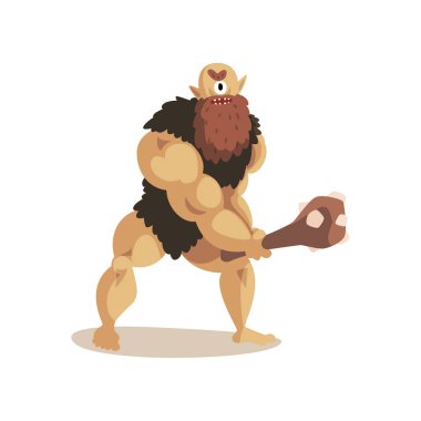 Angry Cyclops caveman with a cudgel, ancient mythical creature cartoon vector Illustration on a white background clipart