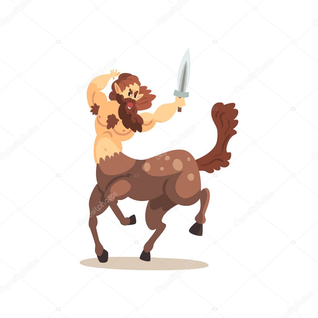 Centaur warrior with sword, ancient mythical creature cartoon vector Illustration on a white background