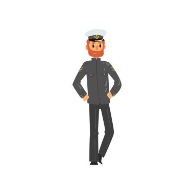 Kaptan karakter beyaz bir arka plan üzerinde üniforma vektör çizim sakallı