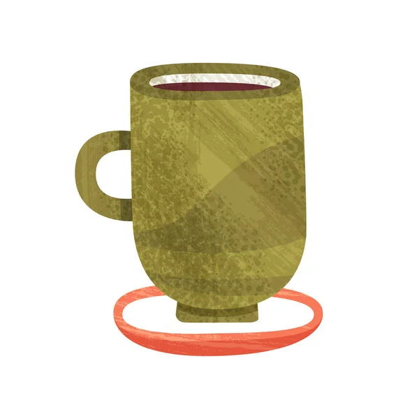 Xícara verde com chá. Caneca de café delicioso. Bebida quente. Vetor plano para menu ou folheto publicitário. Ícone colorido com textura — Vetor de Stock