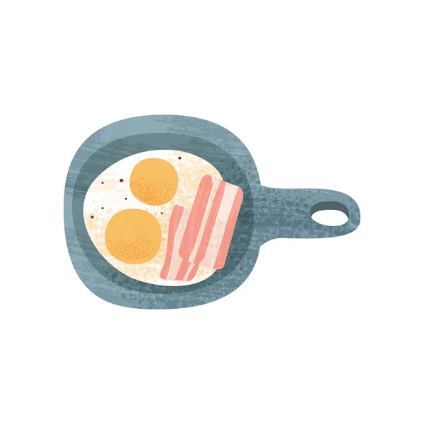 프라이팬에 베이컨 볶음밥 계란입니다. 식욕을 돋 우는 아침 식사. 맛 있는 아침 식사입니다. 텍스처와 평면 벡터 디자인 — 스톡 벡터