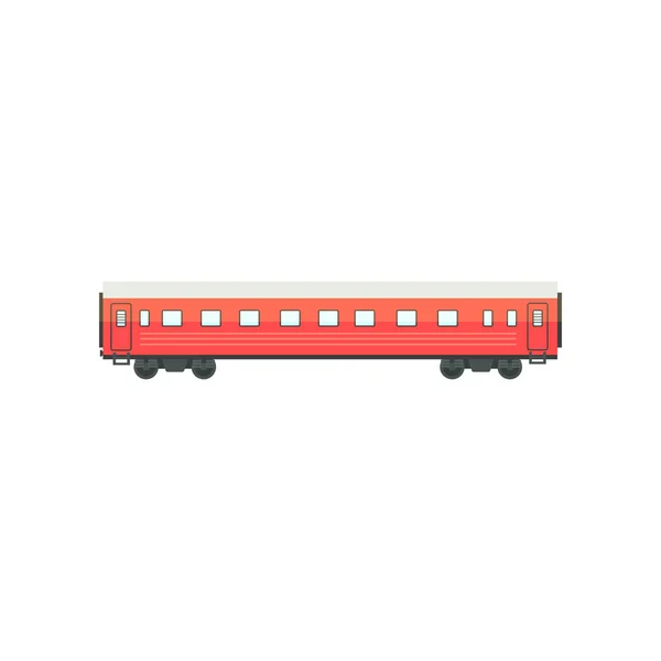 Vagão de comboio de passageiros vermelho, vector de transporte ferroviário Ilustração sobre um fundo branco — Vetor de Stock