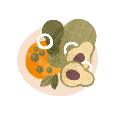Taze salata organik sebze yaptı. Sağlıklı gıda. İştah açıcı yemek yemek için. Doku düz vektör simgesi