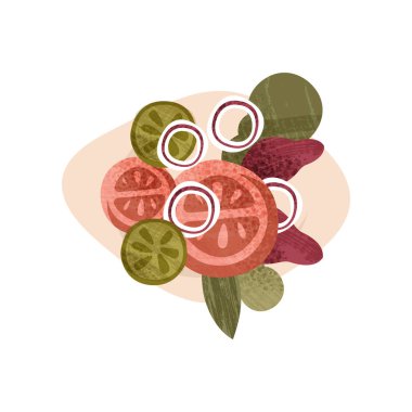 Lezzetli vejetaryen salata. Sağlıklı gıda. Lezzetli yemek. Kafe ya da restoran menü için öğe. Doku düz vektör simgesi