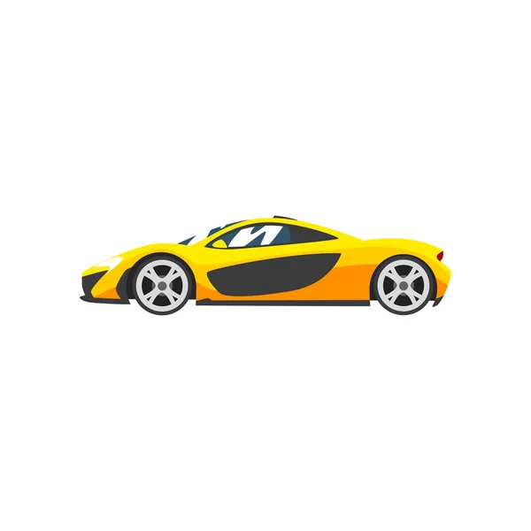 Žluté sportovní závodní auto, Supersport, boční pohled vektorové ilustrace na bílém pozadí — Stockový vektor