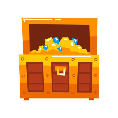 Ahşap sandık dolusu altın ve elmas vektör çizim üzerinde beyaz bir arka plan açılan