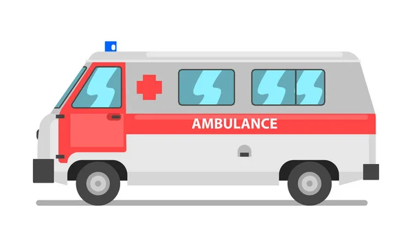 Serviço de ambulância van, vetor de veículo médico de emergência Ilustração sobre um fundo branco — Vetor de Stock