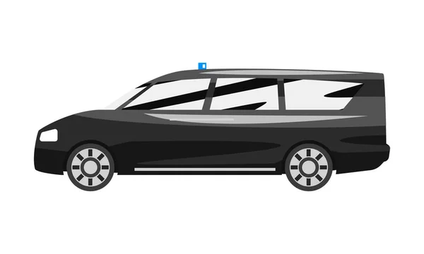 Minivan exécutif noir avec sirène clignotante bleue, vecteur de vue latérale du véhicule de luxe d'affaires Illustration sur fond blanc — Image vectorielle