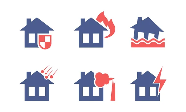 Eine Reihe von Symbolen im Zusammenhang mit dem Thema Hausversicherung. Eigentumsschutz. Flachvektor für mobile App-Schnittstelle oder Werbeplakat — Stockvektor