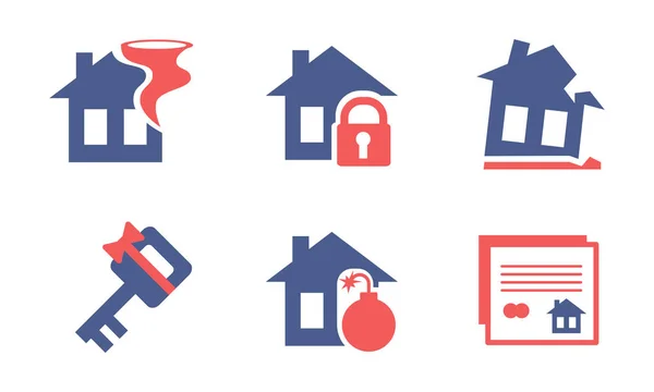 Flat vector set of home insurance service icons. Property protection theme. Elements for advertising brochure or poster — Stock Vector