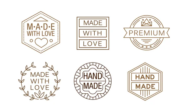 Vector set of linear labels for handmade crafts. Original emblems for business card or product packaging — Stock Vector