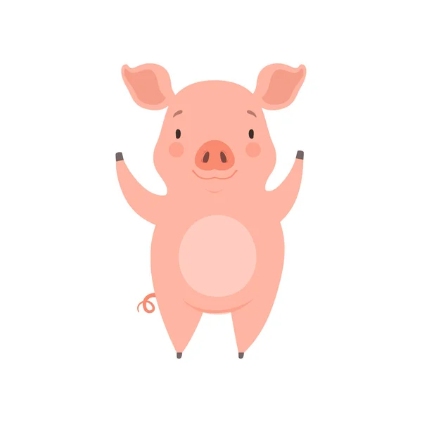 Niedlich fröhlich kleines Schwein, lustig Ferkel Zeichentrickfigur Vektor-Illustration auf weißem Hintergrund — Stockvektor