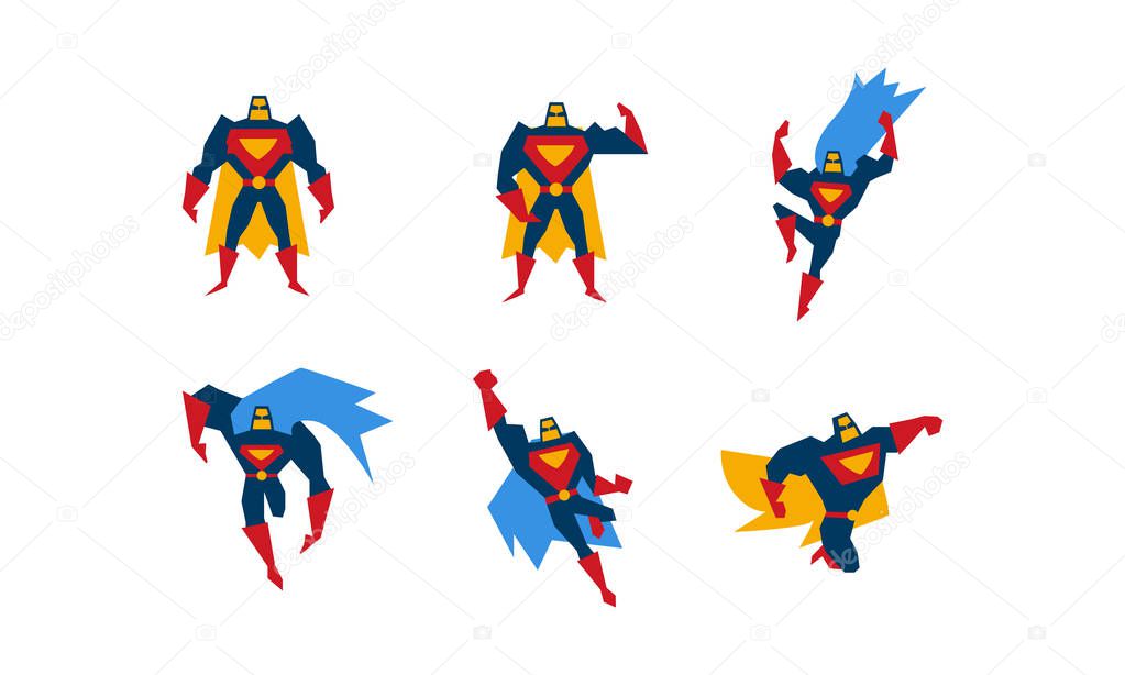 Collection of superheroes, superman character men with super powers vector Illustration on a white background
