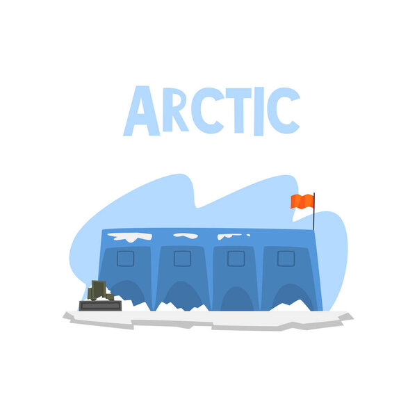 Polar station, expedition to the Arctic vector Illustration on a white background
