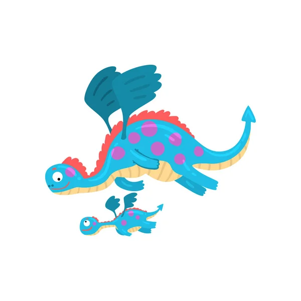 Cute loving mother dragon and her baby, family of mythical animals cartoon characters vector Illustration on a white background