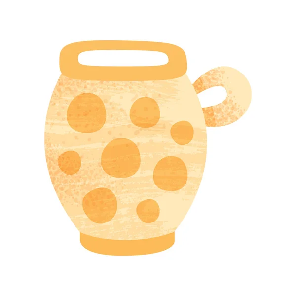 Large orange pot with ornament. Vessel for with one handle. Vintage pottery. Flat vector icon with texture — Stock Vector