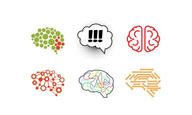 İnsan beyni ayarla, semboller üzerinde beyaz bir arka plan illüstrasyon vektör parlak yaratıcı fikir