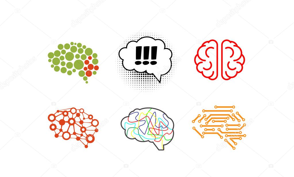 Human brain set, bright creative idea symbols vector Illustration on a white background