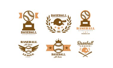 Beyzbol logo koymak, beyzbol şampiyonluğu, retro amblemi beyaz bir arka plan üzerinde takım kimlik rozet vektör çizim spor