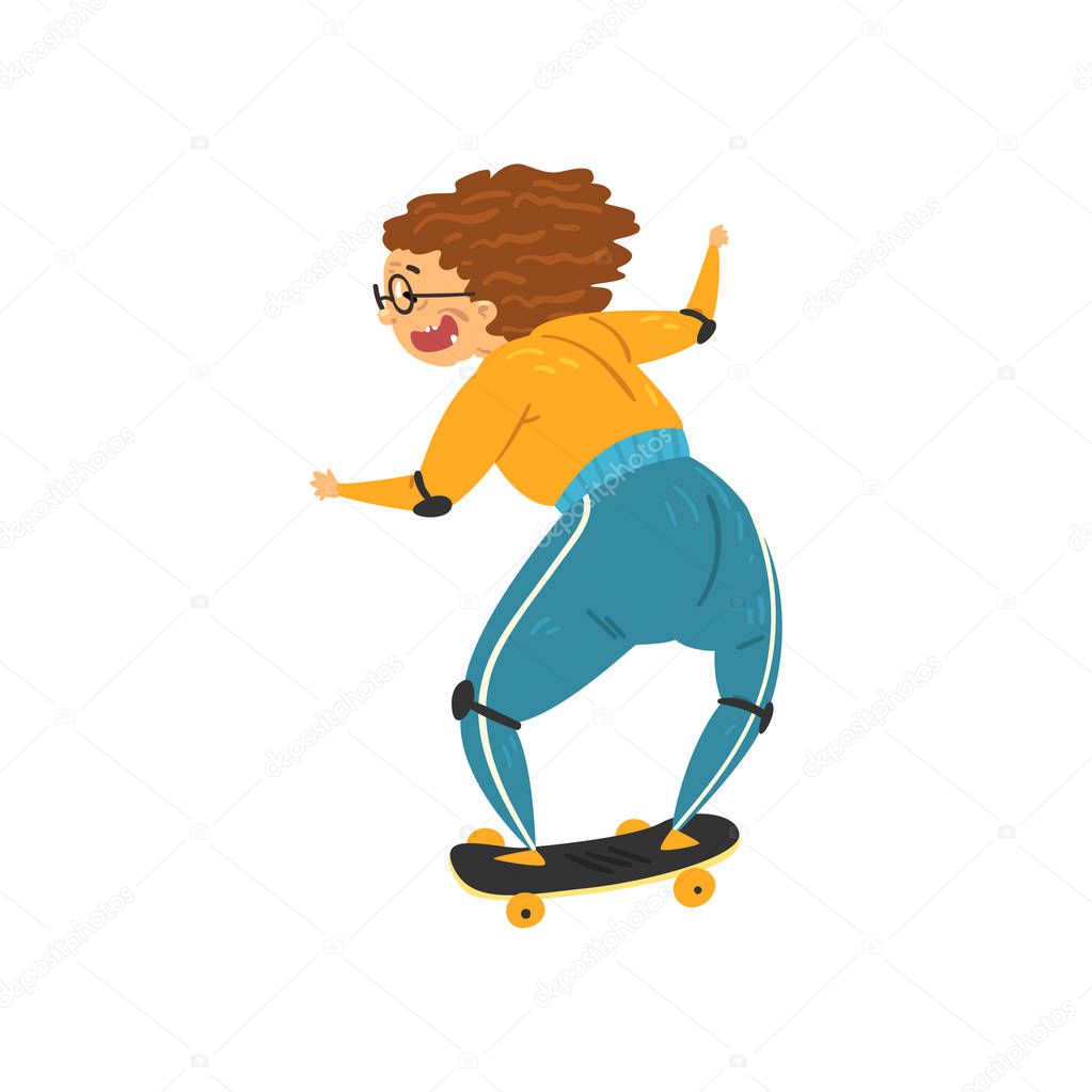 Marture woman riding a skateboard, grandma having fun, woman leading an active lifestyle, social concept vector Illustration on a white background