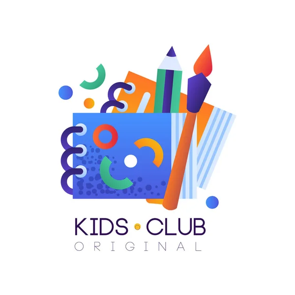 Logo del club infantil original, plantilla de etiqueta creativa, educación científica insignia del club curricular vector Ilustración sobre un fondo blanco — Vector de stock
