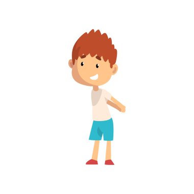 Küçük çocuk, Çocuk Bahçesi, eğlence parkı veya sirk vektör çizim beyaz bir arka plan üzerinde eğleniyor gülümseyen