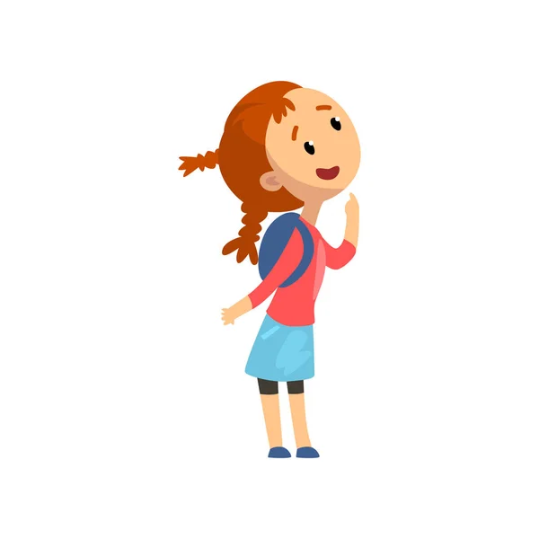 Güzel mutlu küçük kız, Çocuk Bahçesi, eğlence parkı veya sirk vektör çizim beyaz bir arka plan üzerinde eğleniyor — Stok Vektör