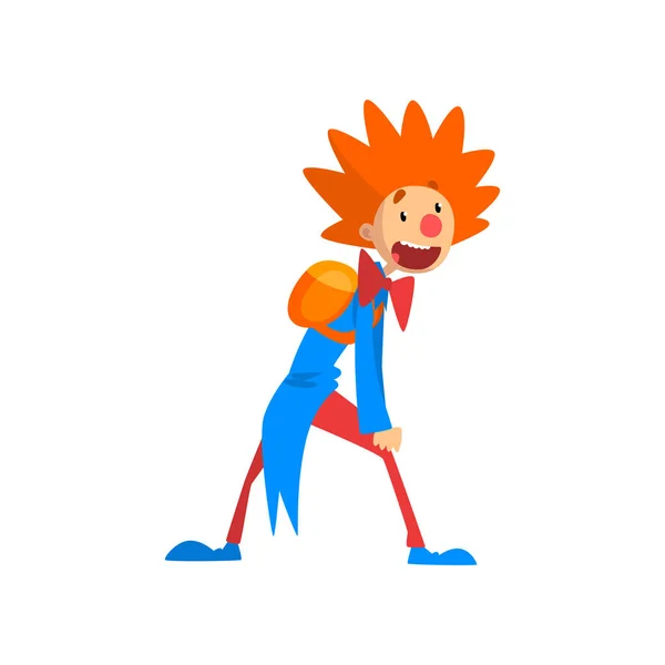 Personaje de dibujos animados payaso divertido actuando en cumpleaños, fiesta de carnaval o circo rendimiento vector Ilustración sobre un fondo blanco — Archivo Imágenes Vectoriales