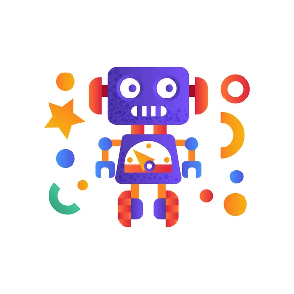 Leuke grappige robot, android karakter, kunstmatige robotica machine vector illustratie op een witte achtergrond — Stockvector