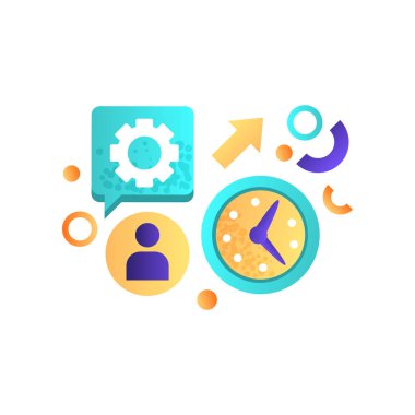 İş öğeleri, Ofis donanımı, yönetim, finans, sembolleri vektör çizim beyaz bir arka plan üzerinde pazarlama stratejisi,