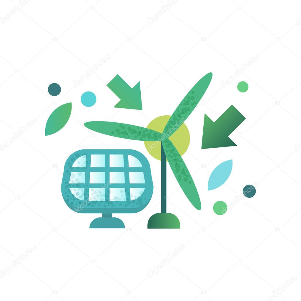 Green energy windmill and solar panel, alternative and renewable energy vector Illustration on a white background