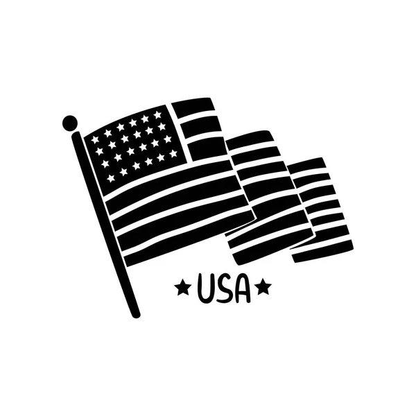 Americká vlajka mávání, Den nezávislosti ručně tažené retro designu prvek vektorové ilustrace na bílém pozadí — Stockový vektor