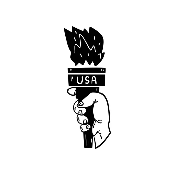 Mano con antorcha, Día de la Independencia Americana dibujado a mano elemento de diseño retro vector Ilustración sobre un fondo blanco — Archivo Imágenes Vectoriales