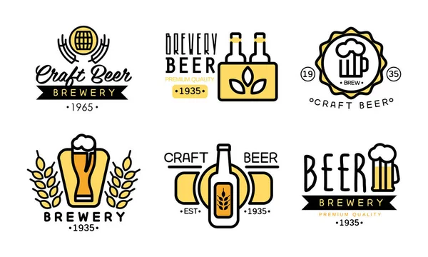 Craft beer logo set, vintage bryggeri premium kvalitet etiketter, märken vektor Illustration på vit bakgrund — Stock vektor