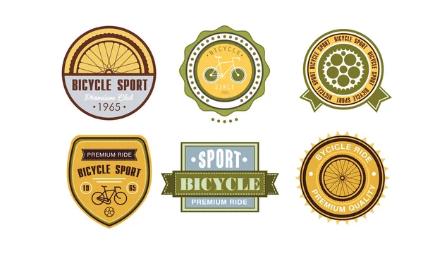 Conjunto de logotipo deportivo de bicicleta retro, insignias deportivas vintage y etiquetas vector Ilustración sobre un fondo blanco — Vector de stock