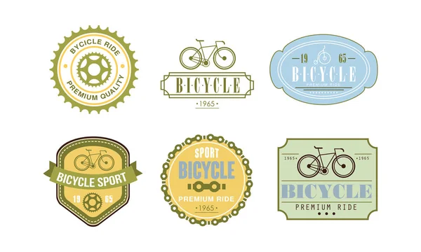 Conjunto de logotipo deportivo de bicicleta retro, la insignia se puede utilizar para bicicleta o taller de reparación, club de ciclismo, vector de actividad extrema deportiva Ilustración sobre un fondo blanco — Vector de stock