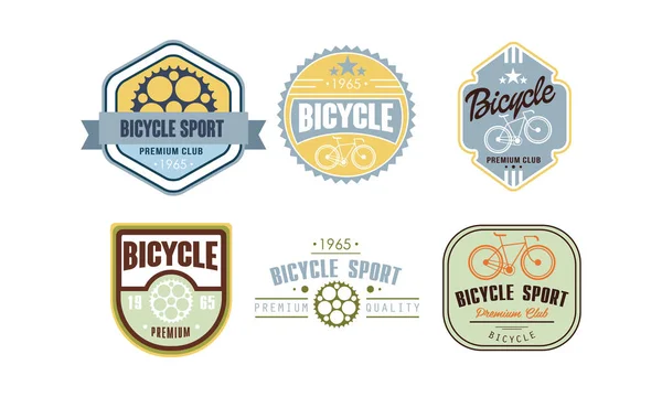 Conjunto de logotipo deportivo de bicicleta retro, placa de vintafe, etiqueta se puede utilizar para bicicleta o taller de reparación, club de ciclismo, vector de actividad extrema deportiva Ilustración — Vector de stock