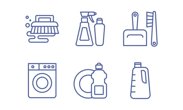 Schoonmaak service iconen vector set, huishouden, wassen, en opruimen tekenen illustratie op een witte achtergrond — Stockvector