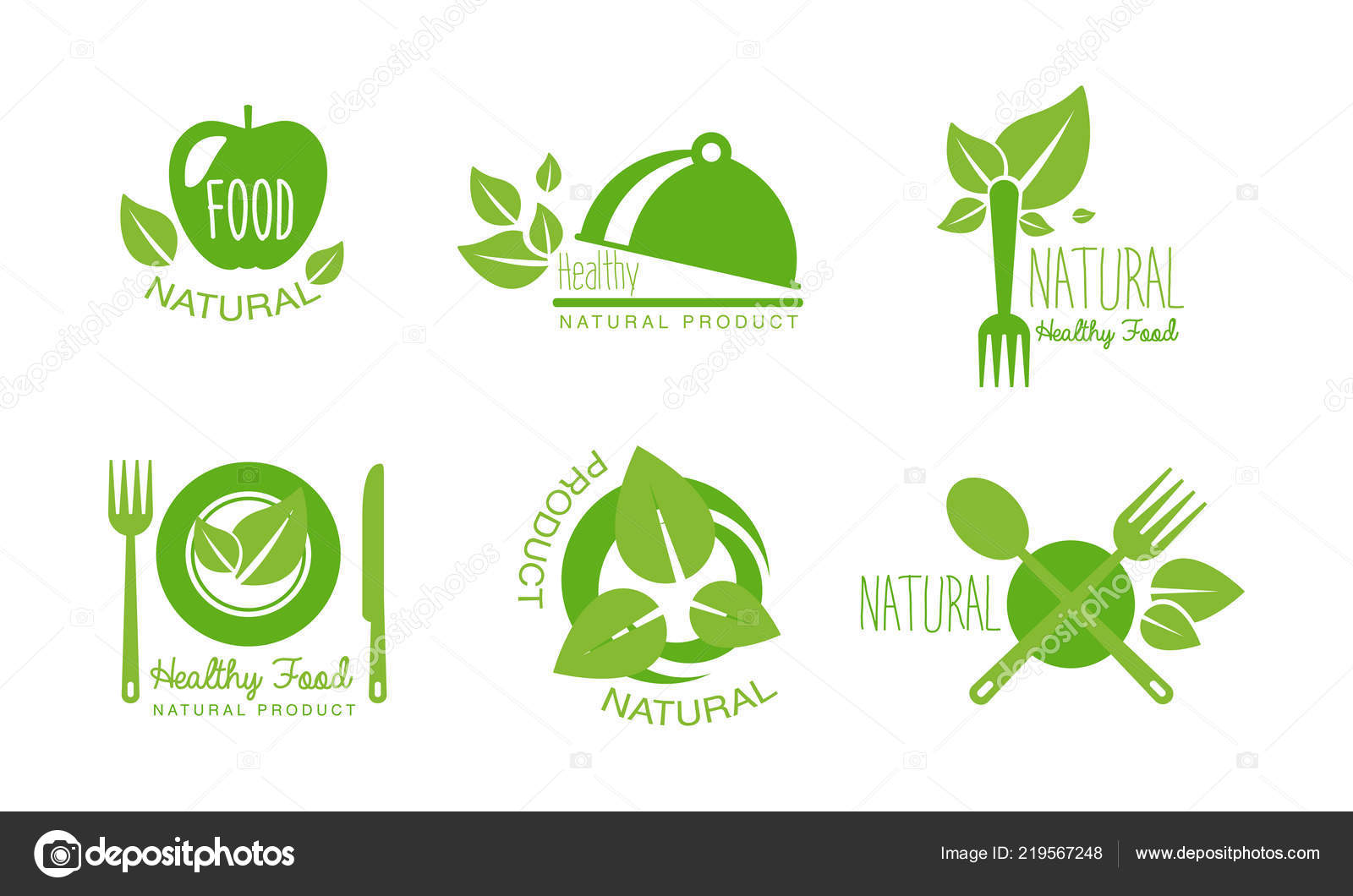 Healthy Natural Product Logos Set Eco Organic Vegan Raw