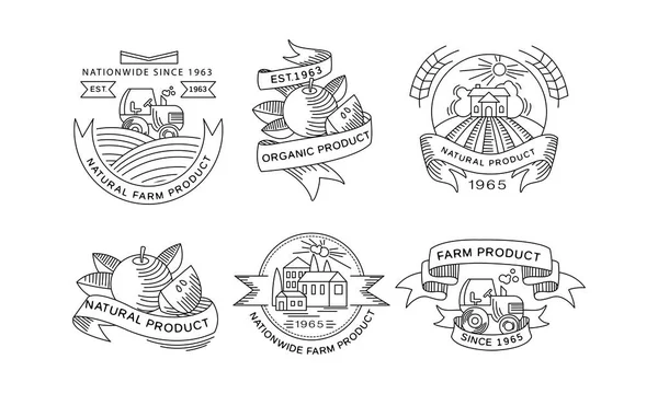 有機ファーム製品ロゴ、レトロなラベル、農産市場、天然品包装、レストラン メニューの新鮮なエコ frindly 食品ベクトル図のエンブレム集 — ストックベクタ
