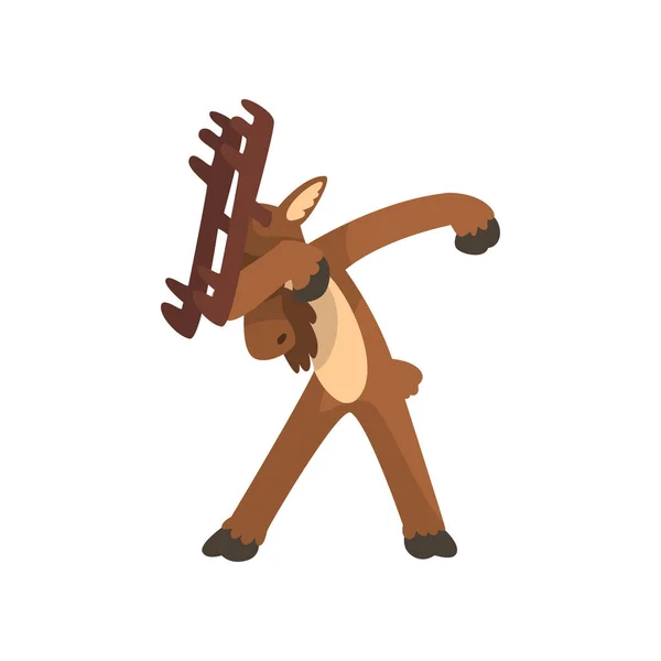 Moose in piedi in posa dub dancing, simpatico animale dei cartoni animati facendo doppiaggio vettore Illustrazione su uno sfondo bianco — Vettoriale Stock