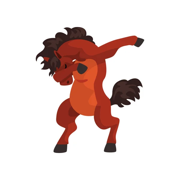 Paard permanent in dub dansen pose, leuke tekenfilm dieren doen nasynchronisatie vector illustratie op een witte achtergrond — Stockvector