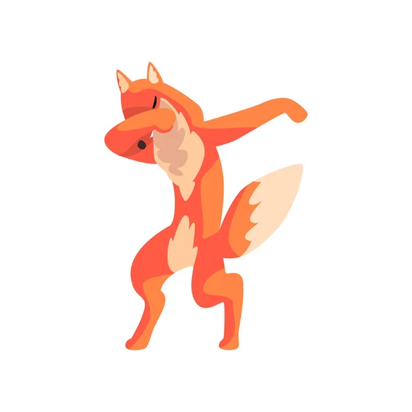 Red fox permanent in dub dansen pose, leuke tekenfilm dieren doen nasynchronisatie vector illustratie op een witte achtergrond — Stockvector