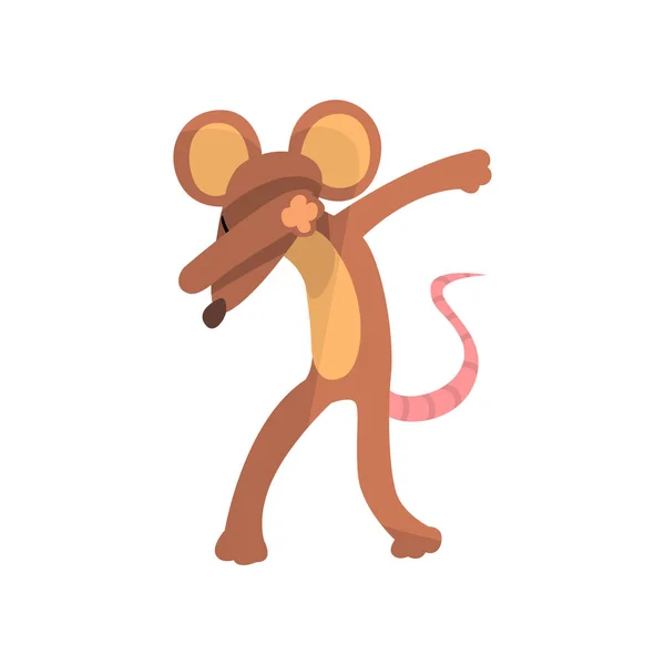 Grappige muis staande in dub dansen pose, cute cartoon dierlijke doen nasynchronisatie vector illustratie op een witte achtergrond — Stockvector