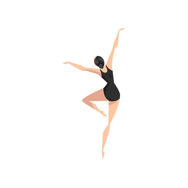 Giovane ballerina professionista in body nero danza, balletto classico classe vettore Illustrazione su sfondo bianco — Vettoriale Stock