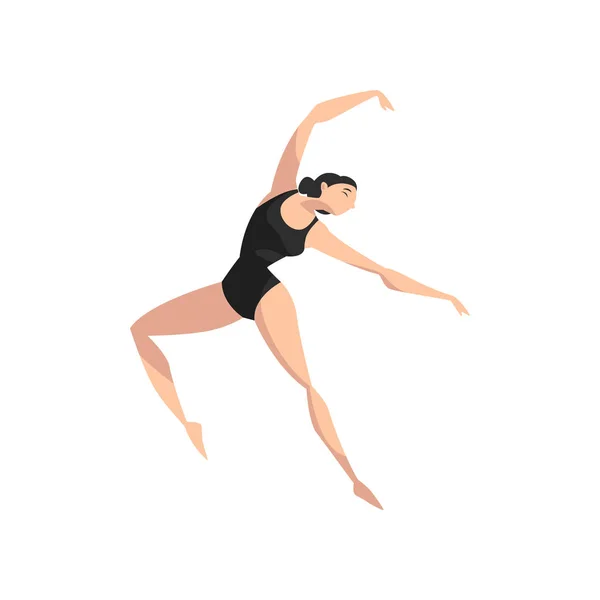 Magnifique ballerine mince dansant en justaucorps noir, danseuse de ballet professionnelle vecteur Illustration sur fond blanc — Image vectorielle