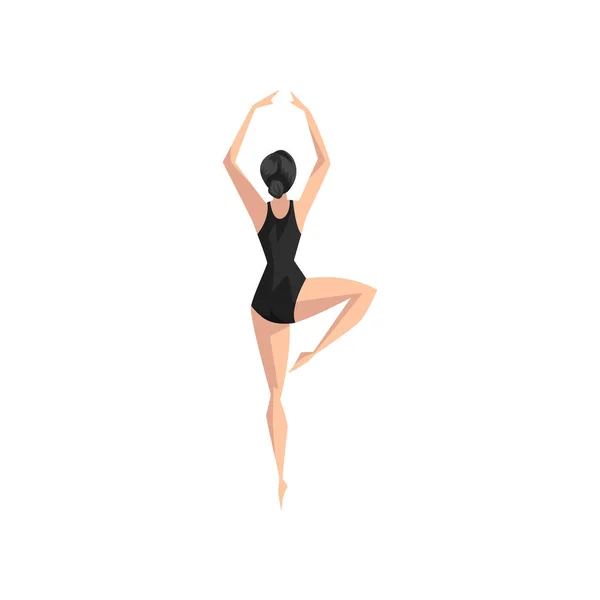 Young professional ballerina in black leotard, classical ballet dancer vector Illustration on a white background — Stock Vector