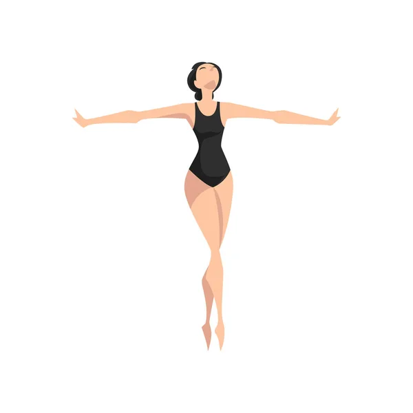 Όμορφη slim επαγγελματίας μπαλαρίνα σε μαύρο κορμάκι, κλασσικού μπαλέτου χορευτής διανυσματικά εικονογράφηση σε λευκό φόντο — Διανυσματικό Αρχείο