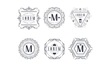 Monogram logo şablonları ayarlamak, lüks iş işareti, rozet moda butik, Restoran, otel, beyaz bir arka plan üzerinde takı vektör çizim