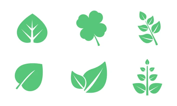 緑の葉セット、白い背景に種々 の形の木や植物の葉のベクトル イラスト — ストックベクタ
